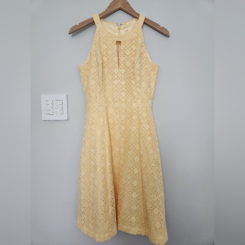 NWT White House Black Market Canary Yellow Eyelet Dress - Size 4